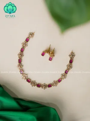 RUBY - MOTIF FREE- stylish and minimal elegant neckwear with earrings- Zivara Fashion