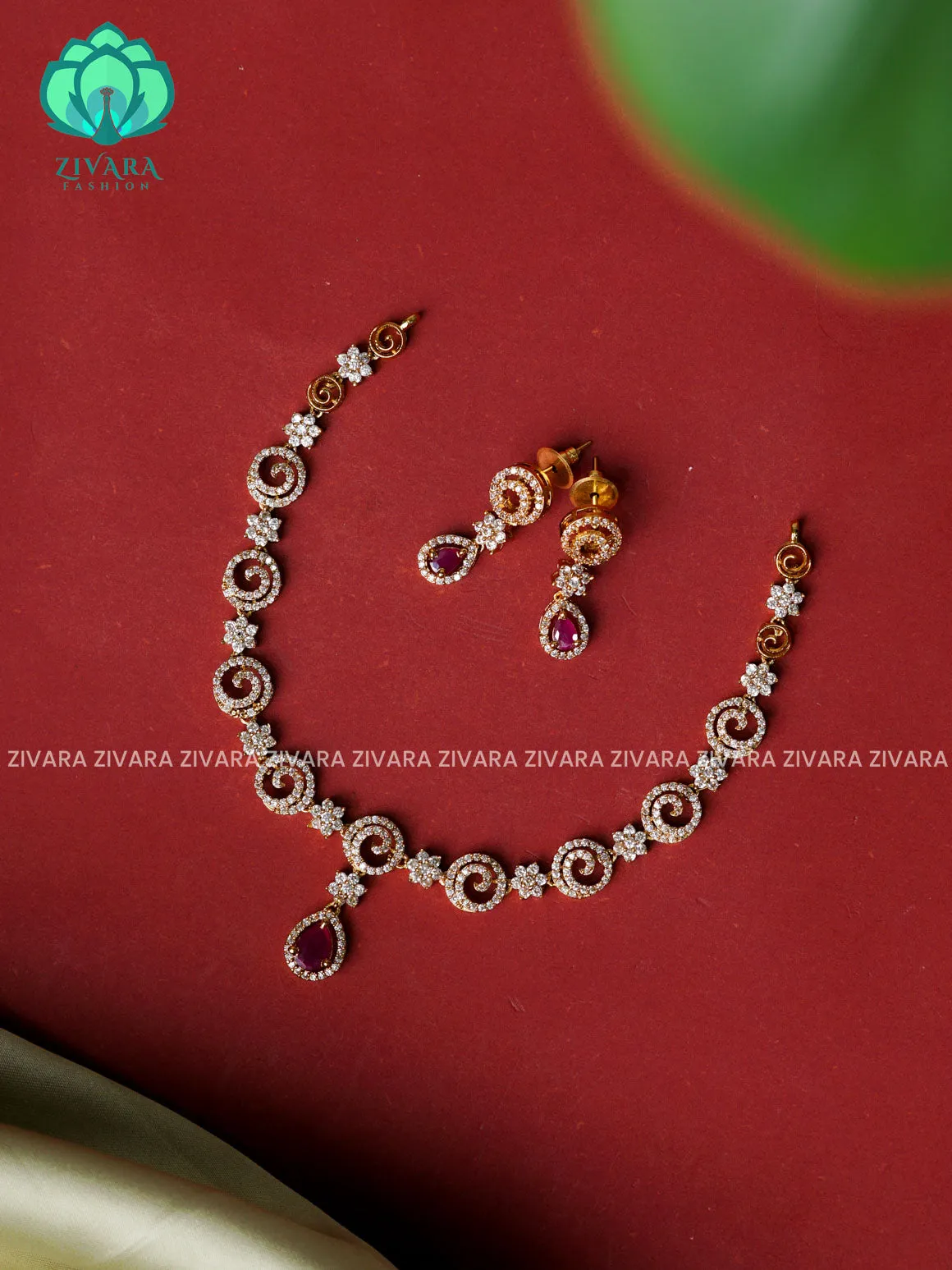 RUBY- SMALL SIZE CUTE SPIRAL - stylish and minimal elegant neckwear with earrings- Zivara Fashion