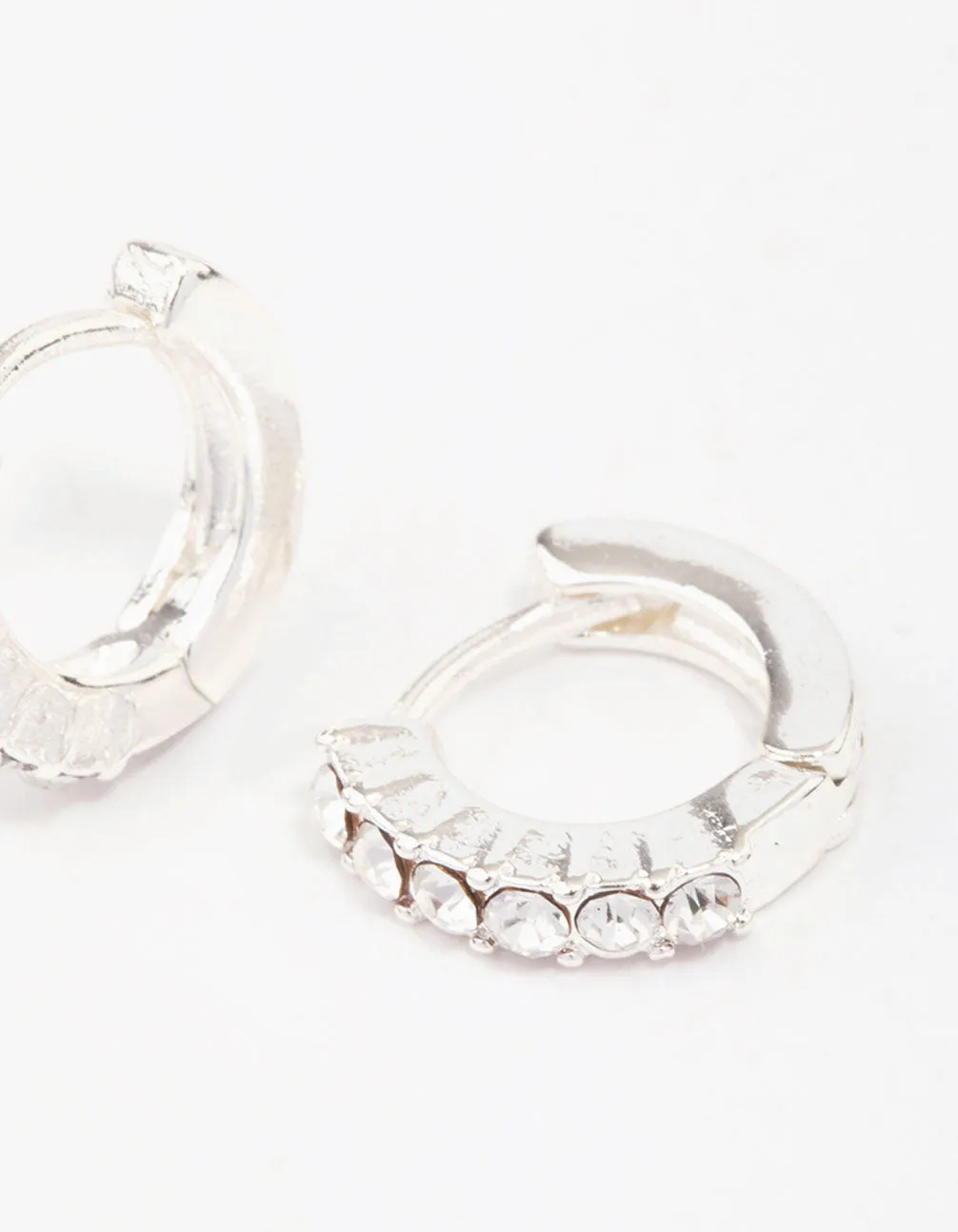 Silver Crystal Huggie Hoop Earrings