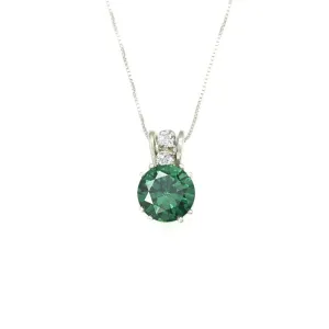 Silver Emerald Necklace - Round Emerald Pendant - Green Vintage Pendant