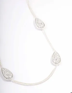 Silver Oval Long Chain Necklace