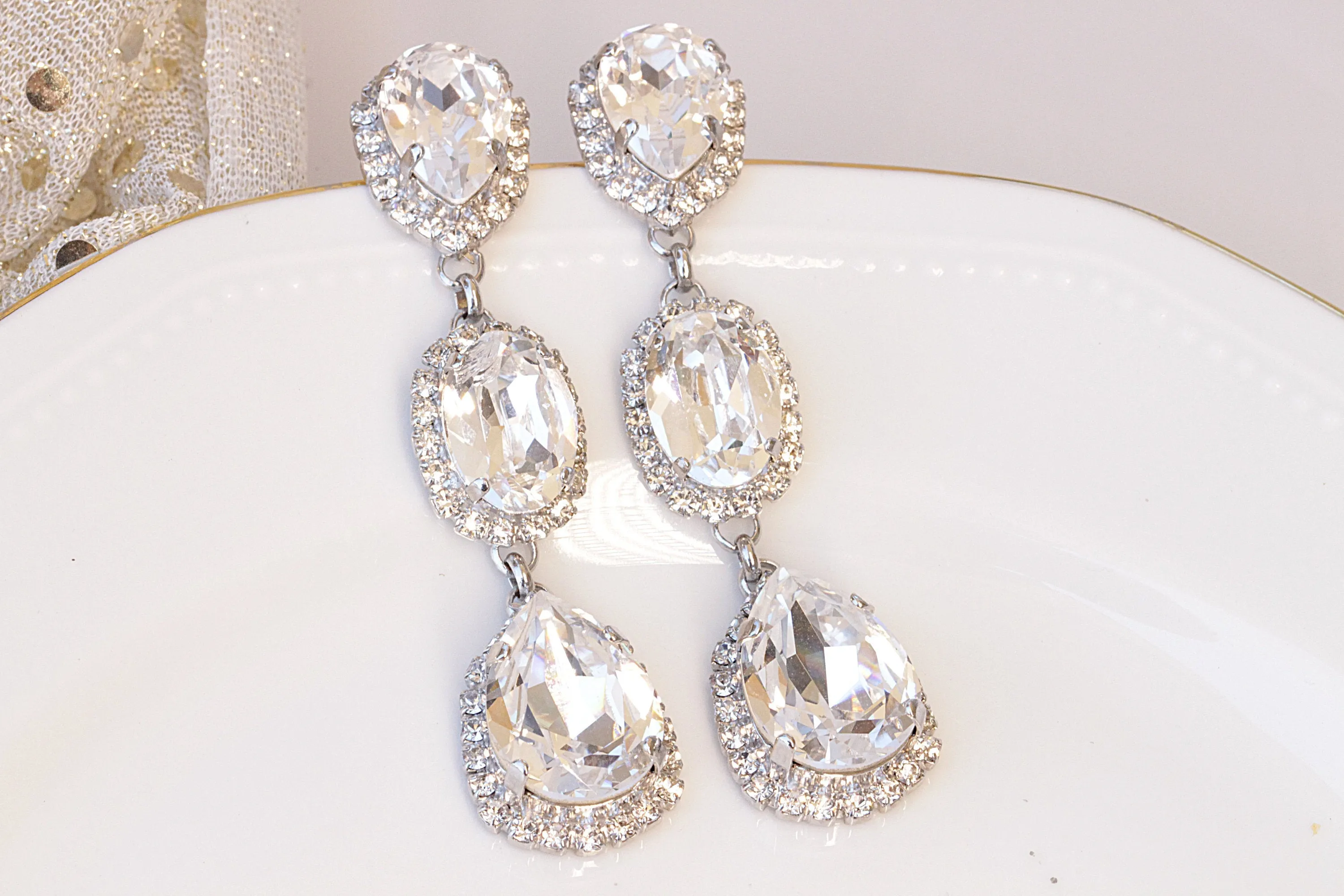 SILVER RHINESTONE EARRINGS