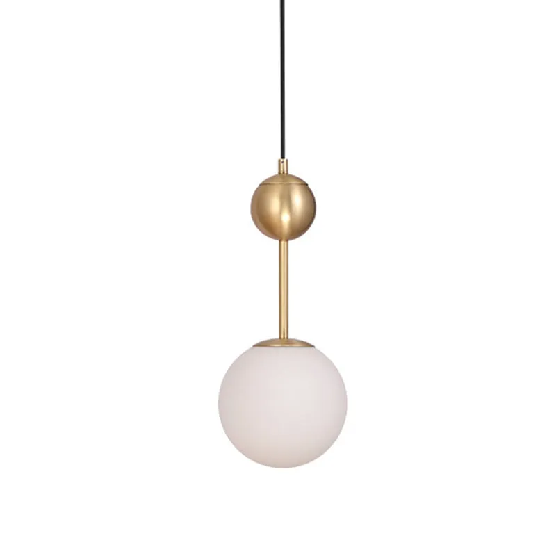 Simple Brass Bedroom Pendant Light with Milk Glass Shade