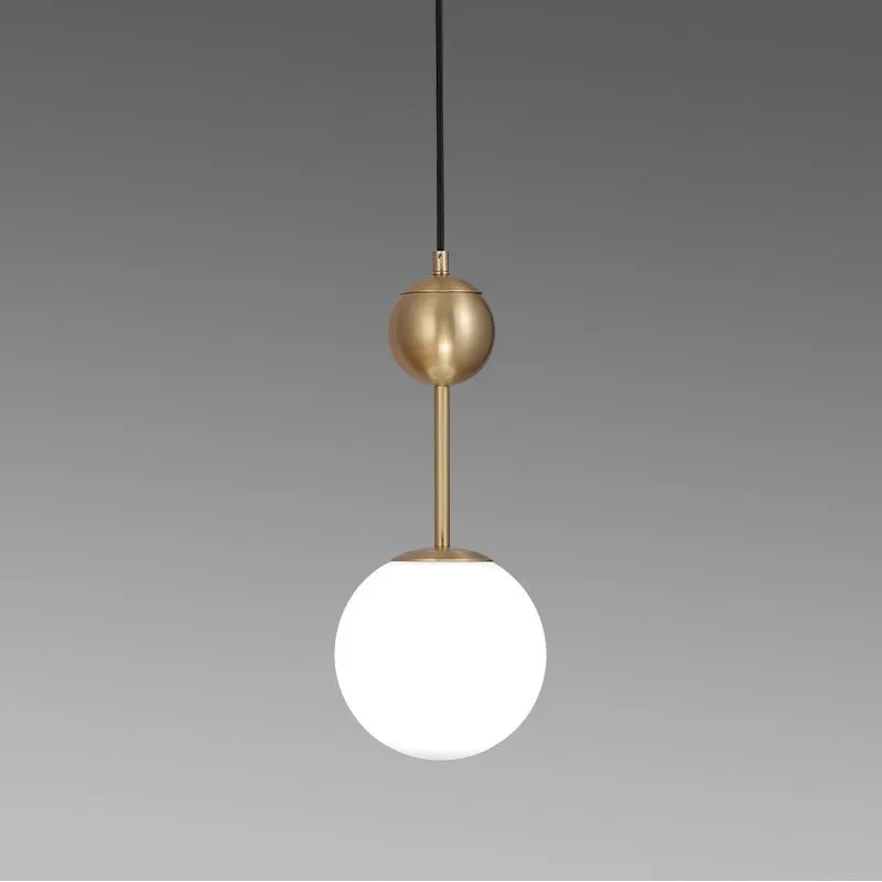 Simple Brass Bedroom Pendant Light with Milk Glass Shade