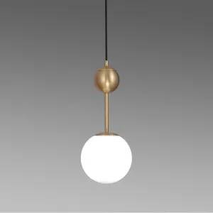 Simple Brass Bedroom Pendant Light with Milk Glass Shade