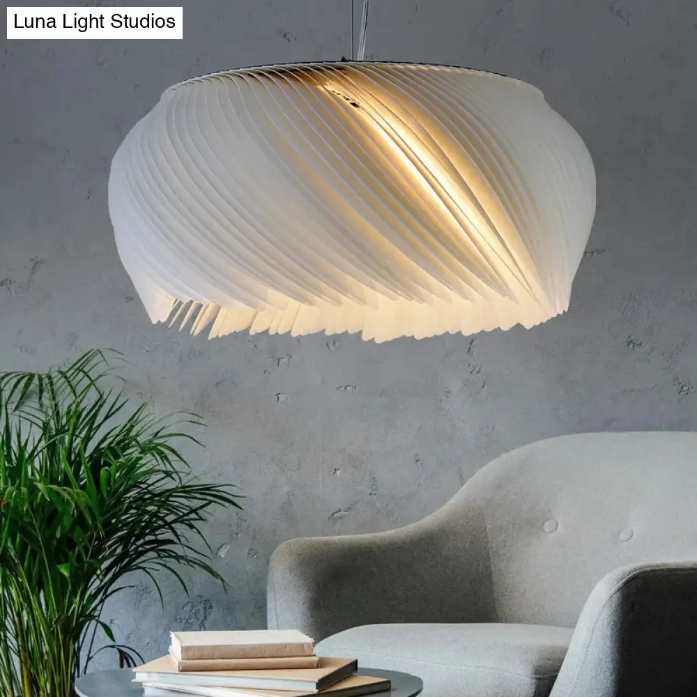 Simple White Drum Pendant Light for Living Room - 1-Light Plastic Hanging Fixture