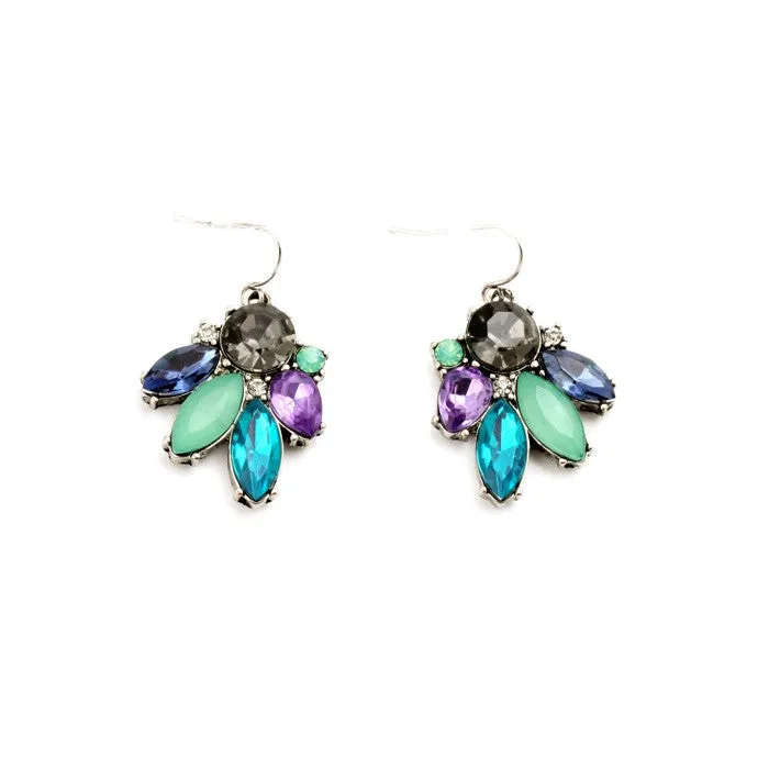 Sparkly Multicolor Imitation Gemstone Flower Small Earrings Fashion Jewelry Women Accessories