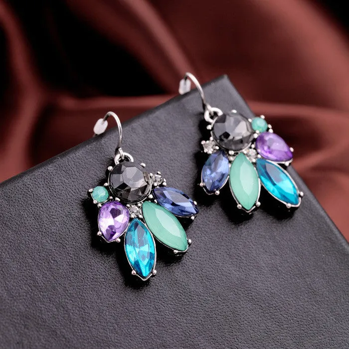 Sparkly Multicolor Imitation Gemstone Flower Small Earrings Fashion Jewelry Women Accessories