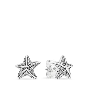 Starfish silver stud earrings with clear cubic zirconia