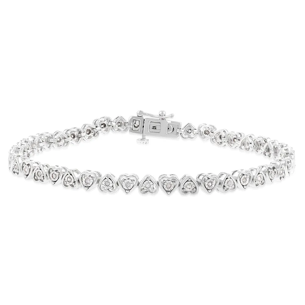 Sterling Silver 1/5 Carat Diamond Heart Bracelet 18.5cm