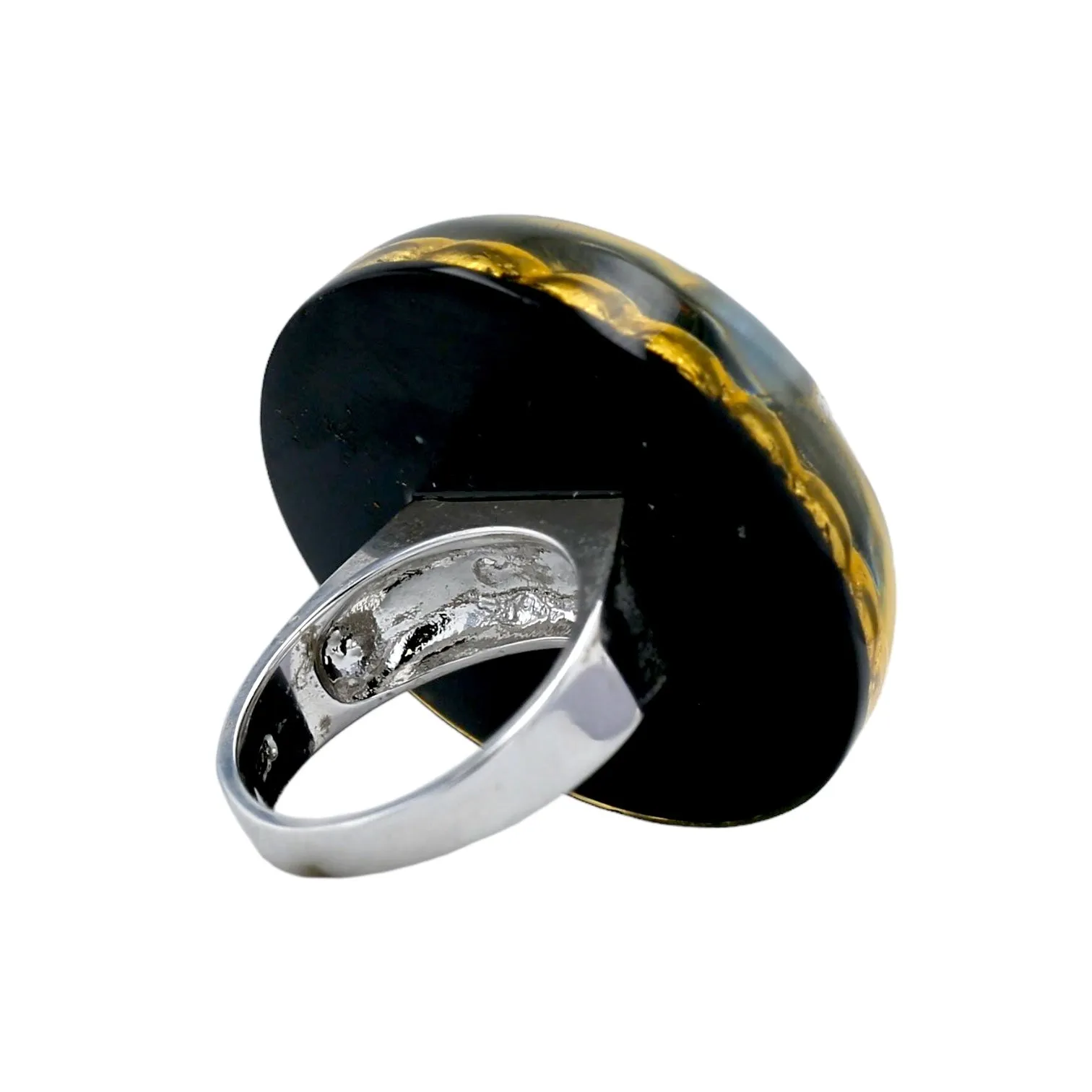 Sterling silver 925 gold 22k accent resine mushroom sunflower ring