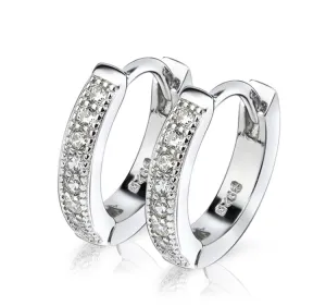 Sterling Silver & Genuine Crystal Huggie Hoop Earring