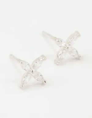 Sterling Silver Cubic Zirconia Mini Flower Stud Earrings