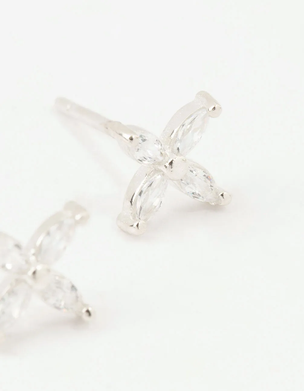 Sterling Silver Cubic Zirconia Mini Flower Stud Earrings