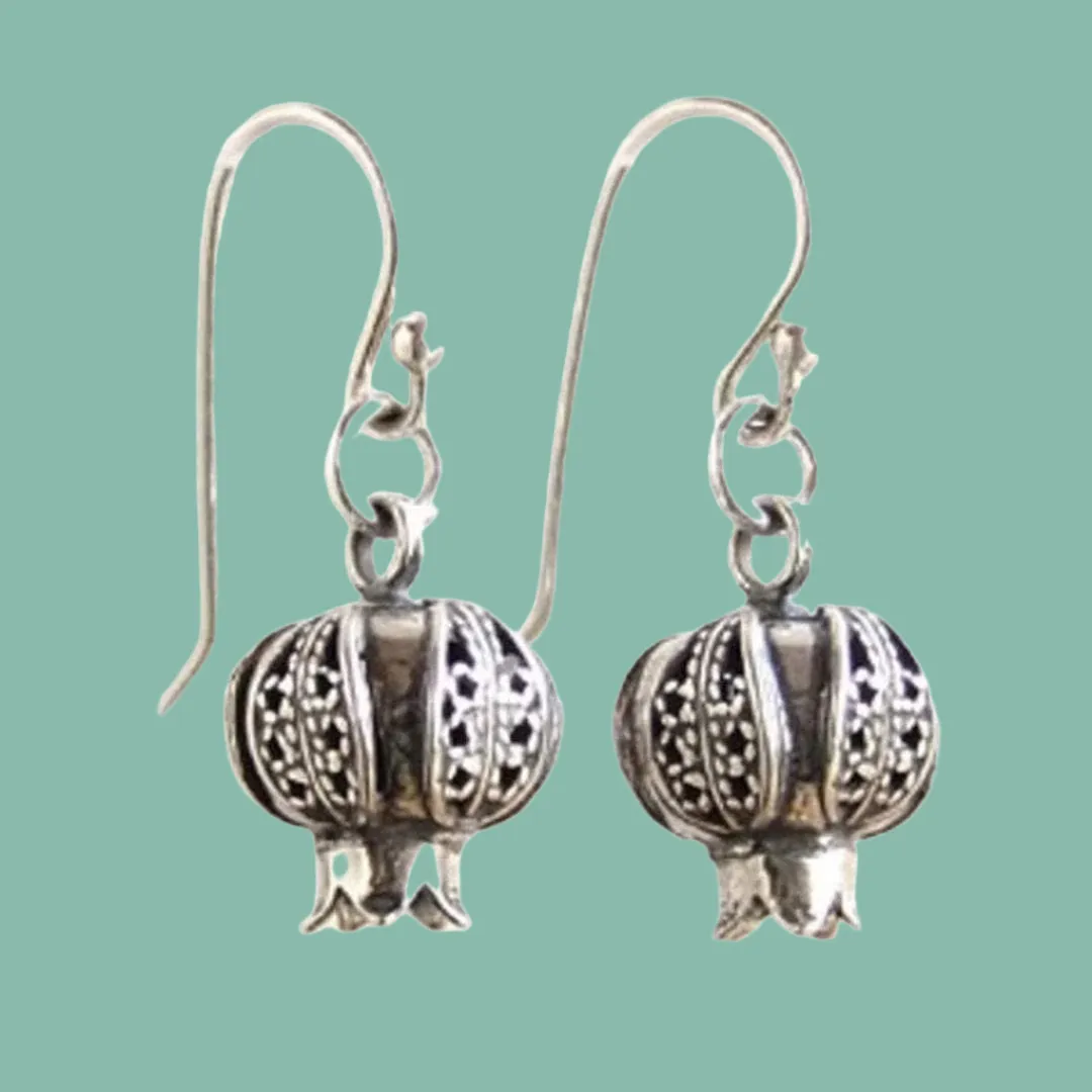 Sterling silver earrings, Silver earrings dangle, elegant filigree earrings רימונים