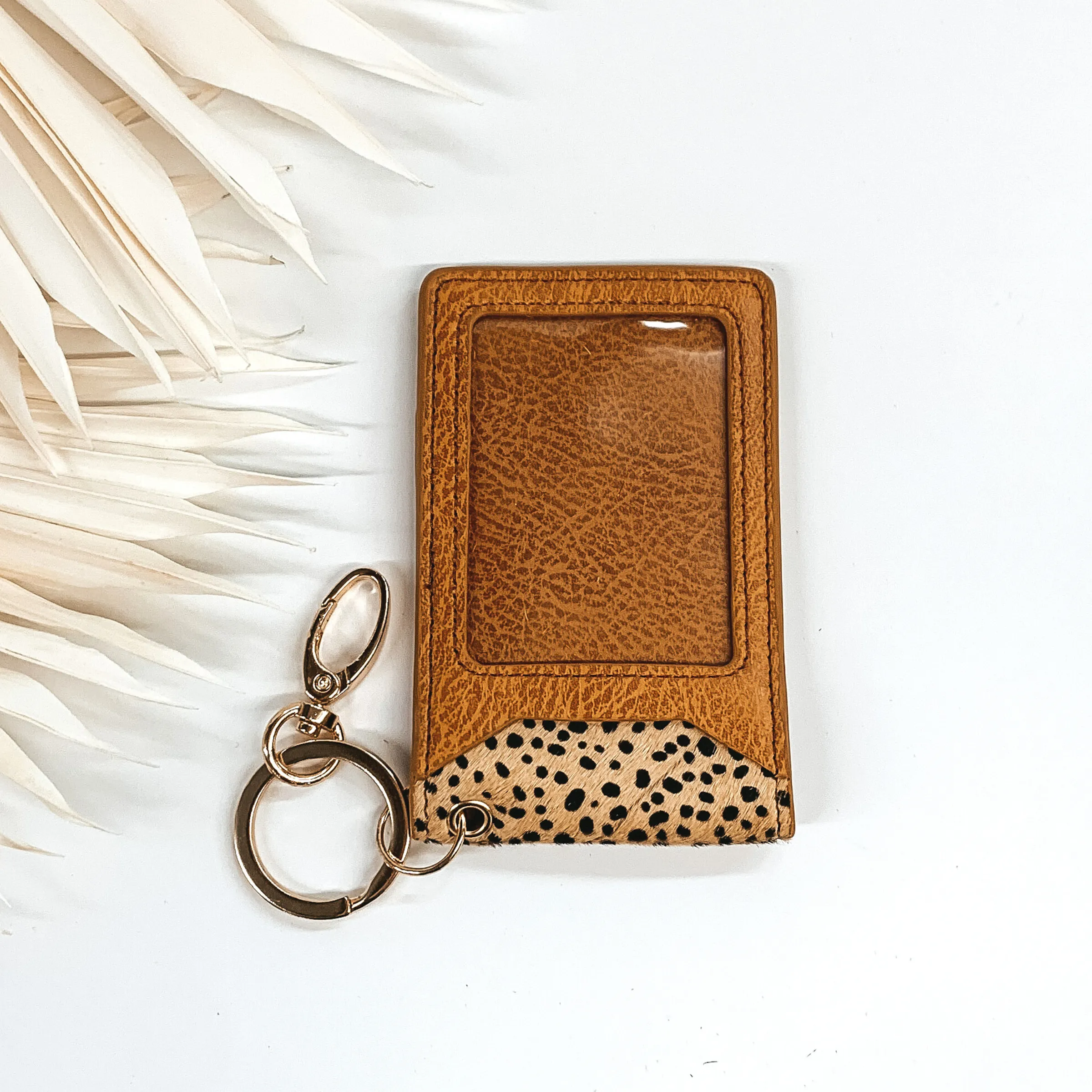 Subtle Luxuries Key Chain Dotted Print Wallet in Tan