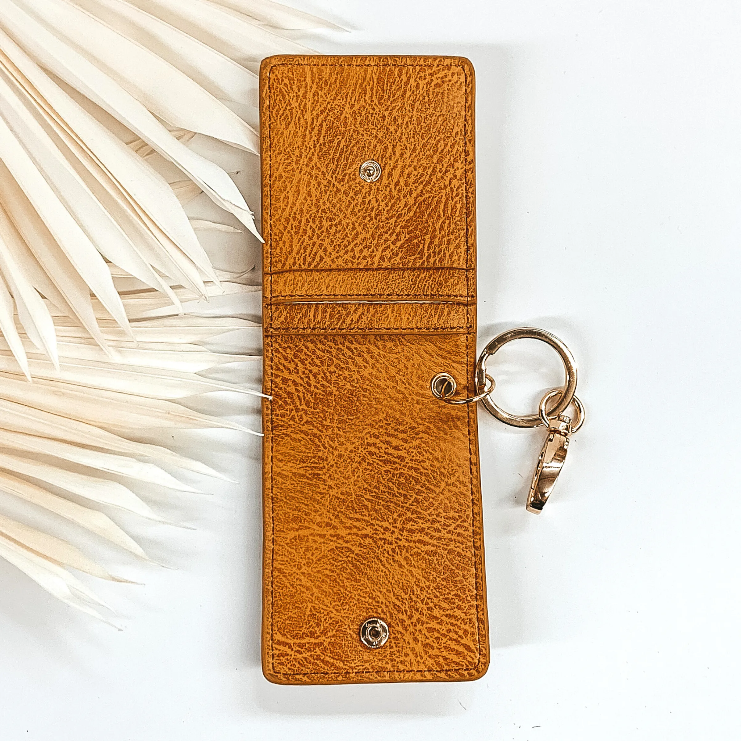 Subtle Luxuries Key Chain Dotted Print Wallet in Tan