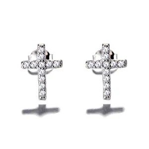 Swarovski Crystal Sterling Silver Cross Stud Earrings