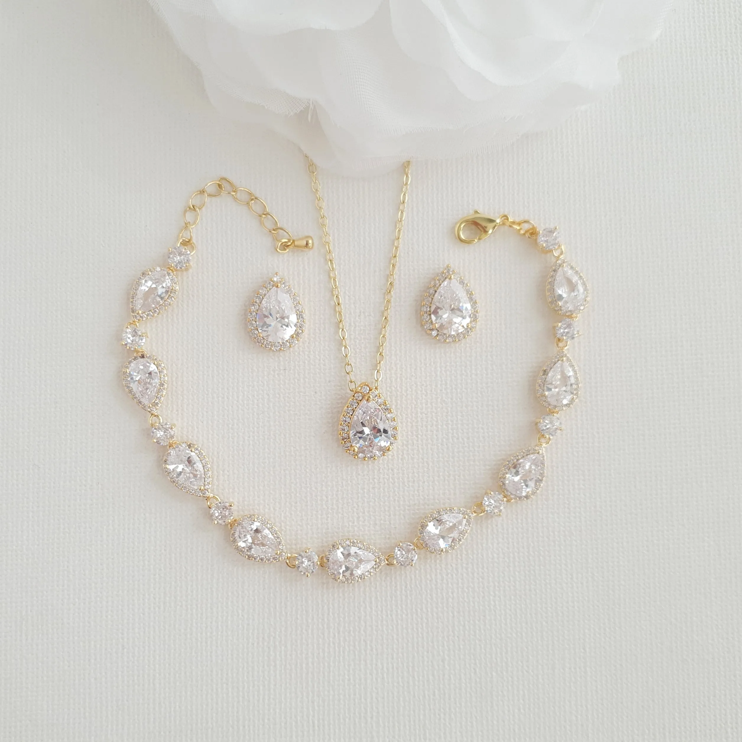 Teardrop Stud Earrings Necklace Bracelet Set-Emma