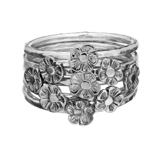 Tiny Flower Sterling Silver Stacking Rings