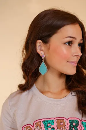 Too Strong to be Dainty Teardrop Earrings with Gold Casing, Turquoise