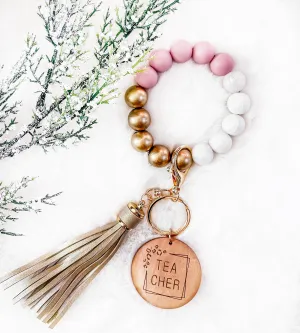 Trending Bright Pink & Ivory Bracelet Key Chain - Mama - Girl Mom - Teacher