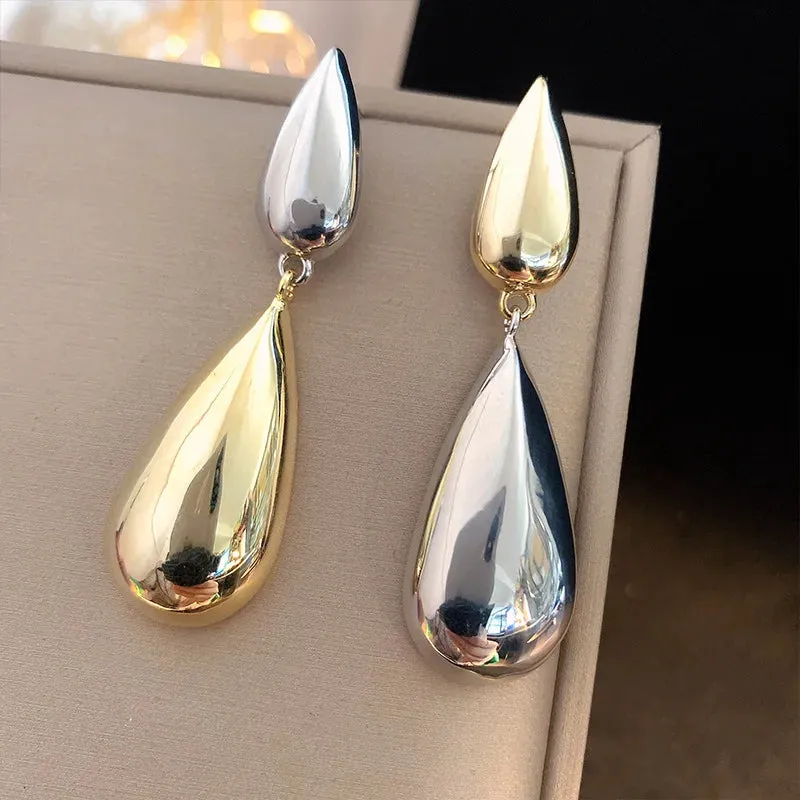 Trendy Gold Color Chunky Smooth Water Drop Asymmetric Personality Glossy Teardrop Gift New Earring