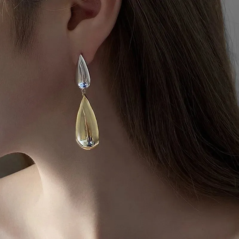 Trendy Gold Color Chunky Smooth Water Drop Asymmetric Personality Glossy Teardrop Gift New Earring