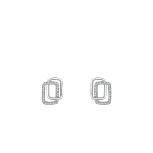 Trendy Three-Dimensional Sterling Silver Earrings with Zircon Gem