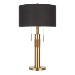 Trophy Industrial Table Lamp in Antique Brass with Black Linen Shade by LumiSource