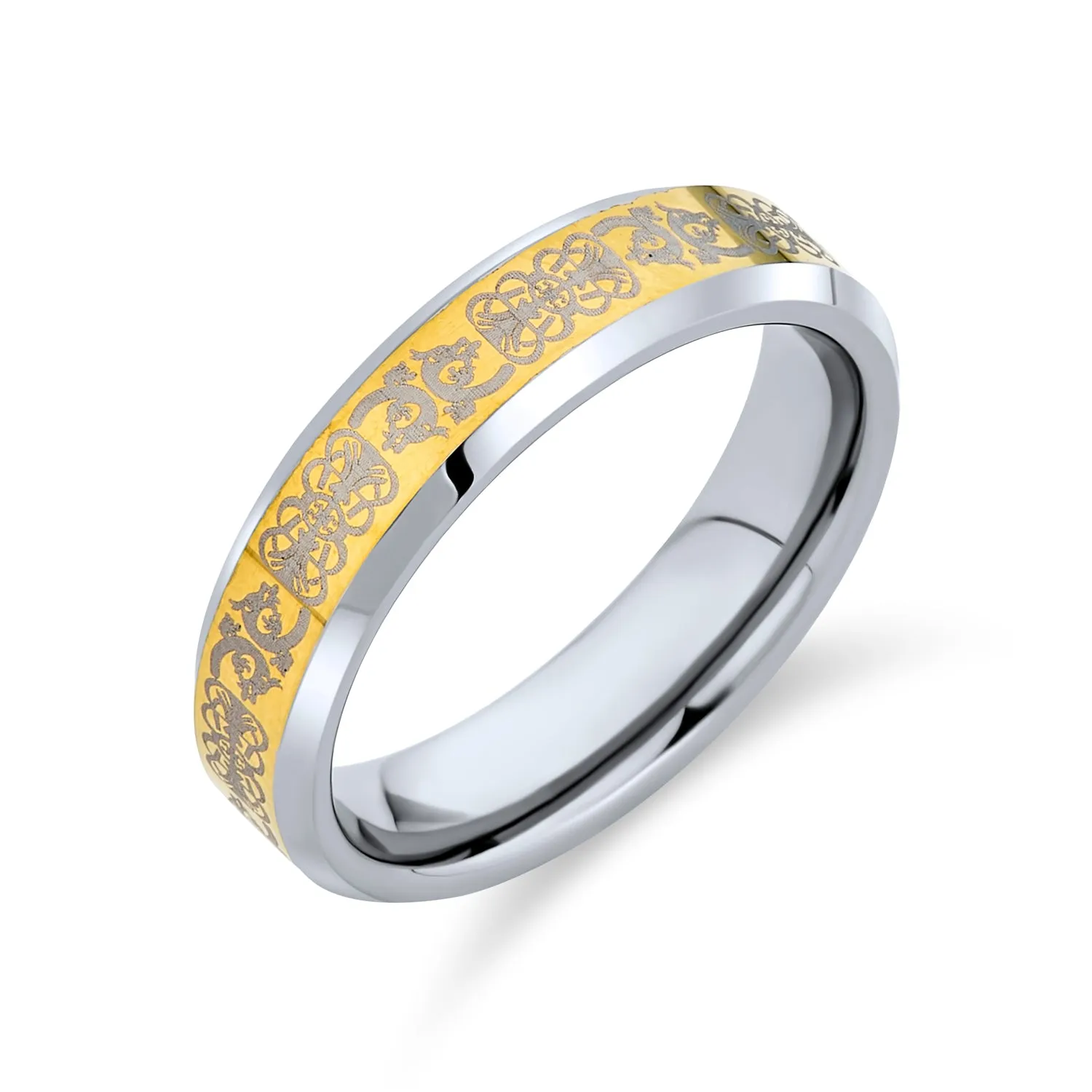 Unisex Tungsten Wedding Band Celtic Knot Dragon Silver Gold Titanium Ring