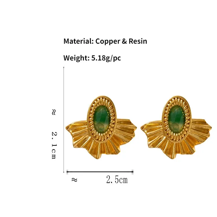 VAIGE Elegant Green Resin Gold-Tone Vintage Stud Earrings