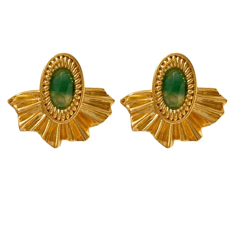 VAIGE Elegant Green Resin Gold-Tone Vintage Stud Earrings