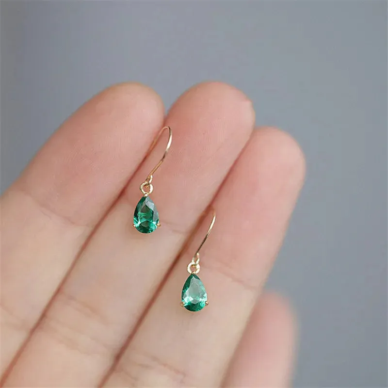 VAIGE Elegant Green Zircon Water Drop S925 Sterling Silver Stud Earrings