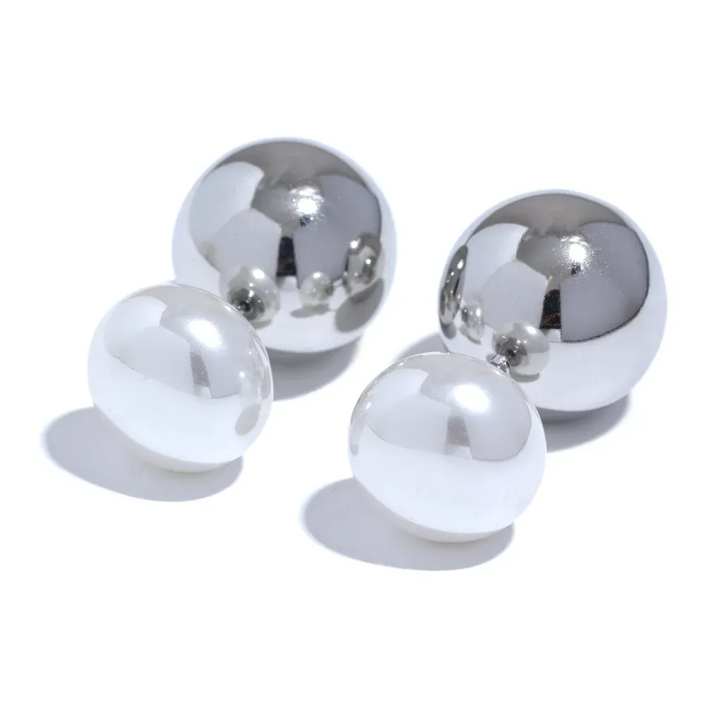 VAIGE Elegant Simulated Pearl Stainless Steel Round Smooth Stud Earrings - Hypoallergenic Trendy Jewelry