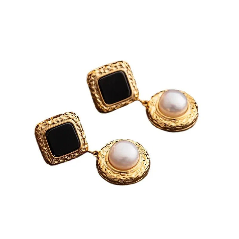 VAIGE Elegant Vintage Black Pearl Drop Earrings