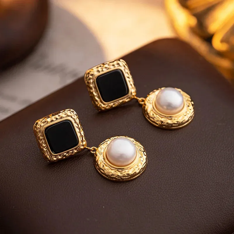 VAIGE Elegant Vintage Black Pearl Drop Earrings