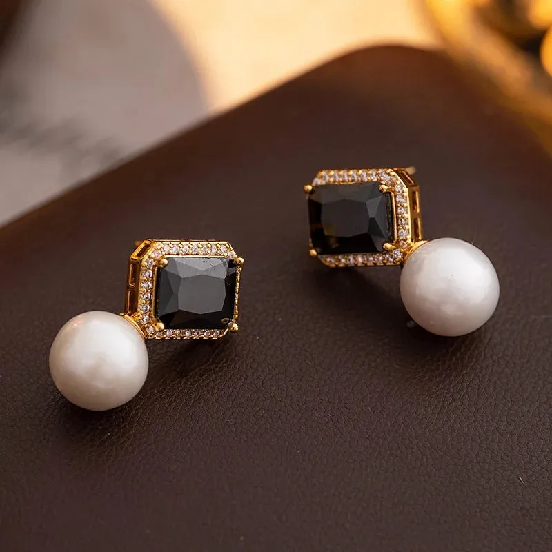 VAIGE Elegant Vintage Black Pearl Drop Earrings