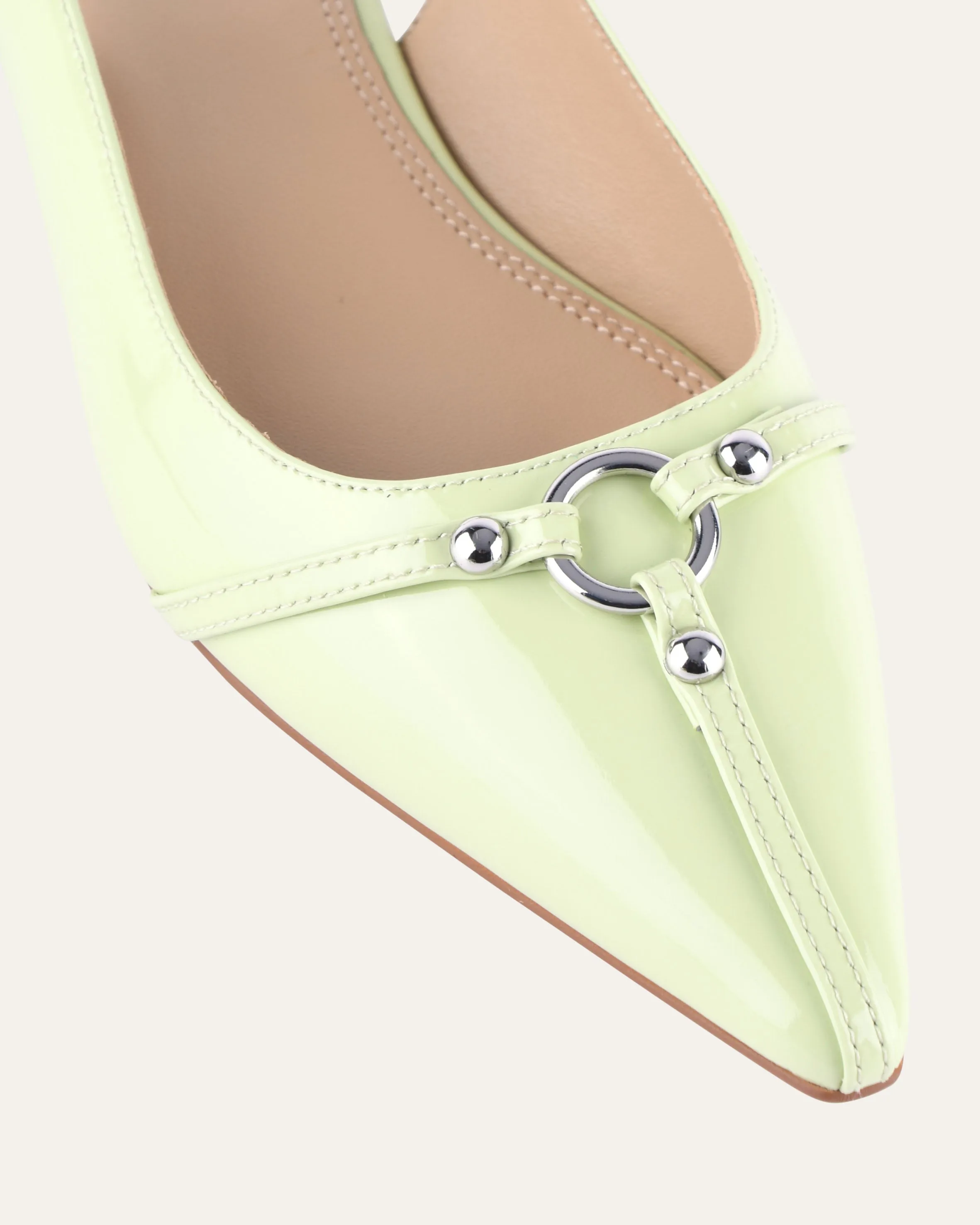 VICTORIA DRESS FLATS HONEYDEW GREEN PATENT