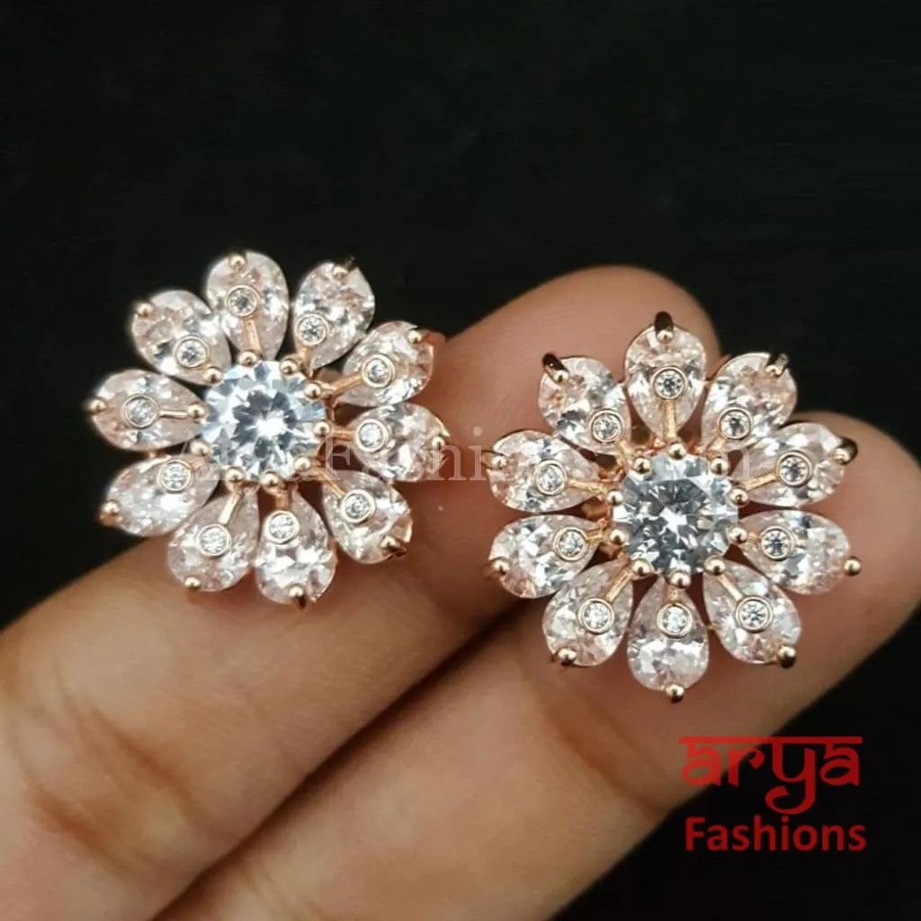 Viva Rose Gold CZ Studs/ Trendy Bollywood Stud Earrings