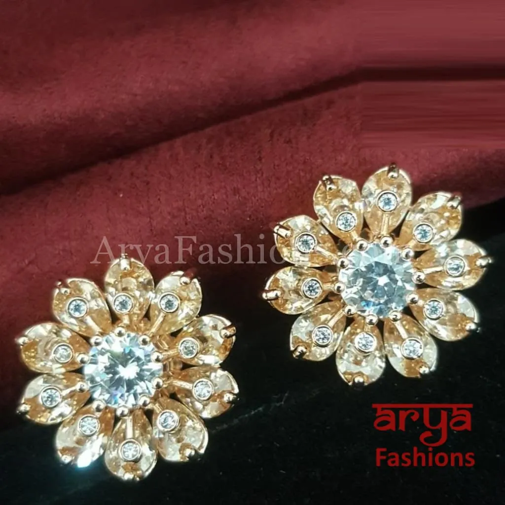 Viva Rose Gold CZ Studs/ Trendy Bollywood Stud Earrings