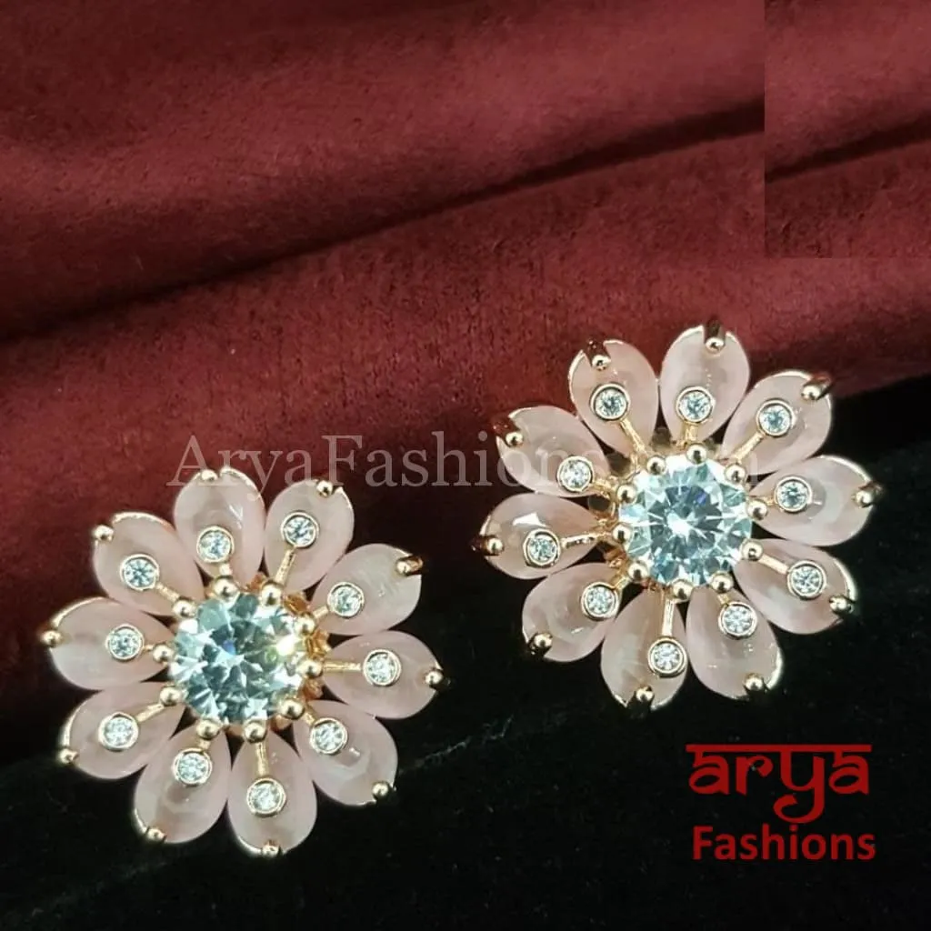 Viva Rose Gold CZ Studs/ Trendy Bollywood Stud Earrings