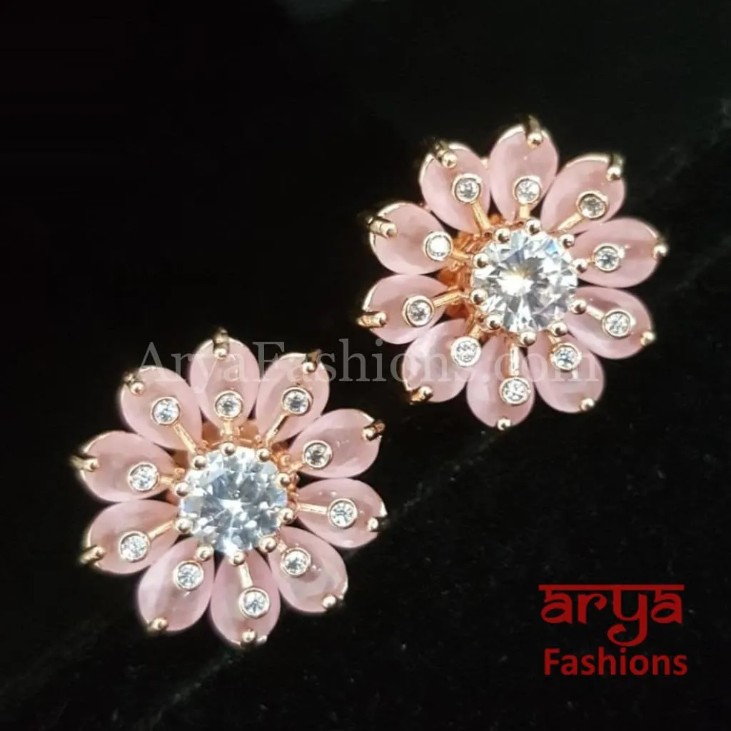 Viva Rose Gold CZ Studs/ Trendy Bollywood Stud Earrings