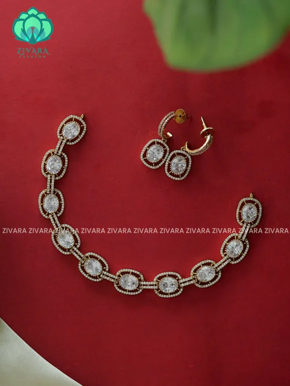 WHITE - Chain model - stylish and minimal elegant neckwear with earrings- Zivara Fashion