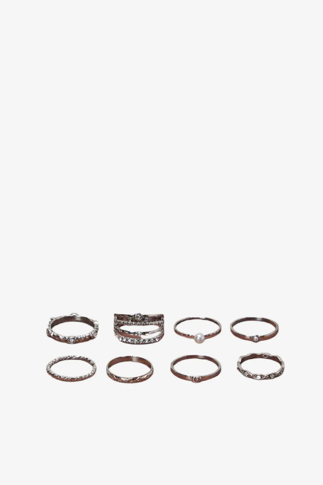 Women Silver Embellished Ring Set (8 Piece)