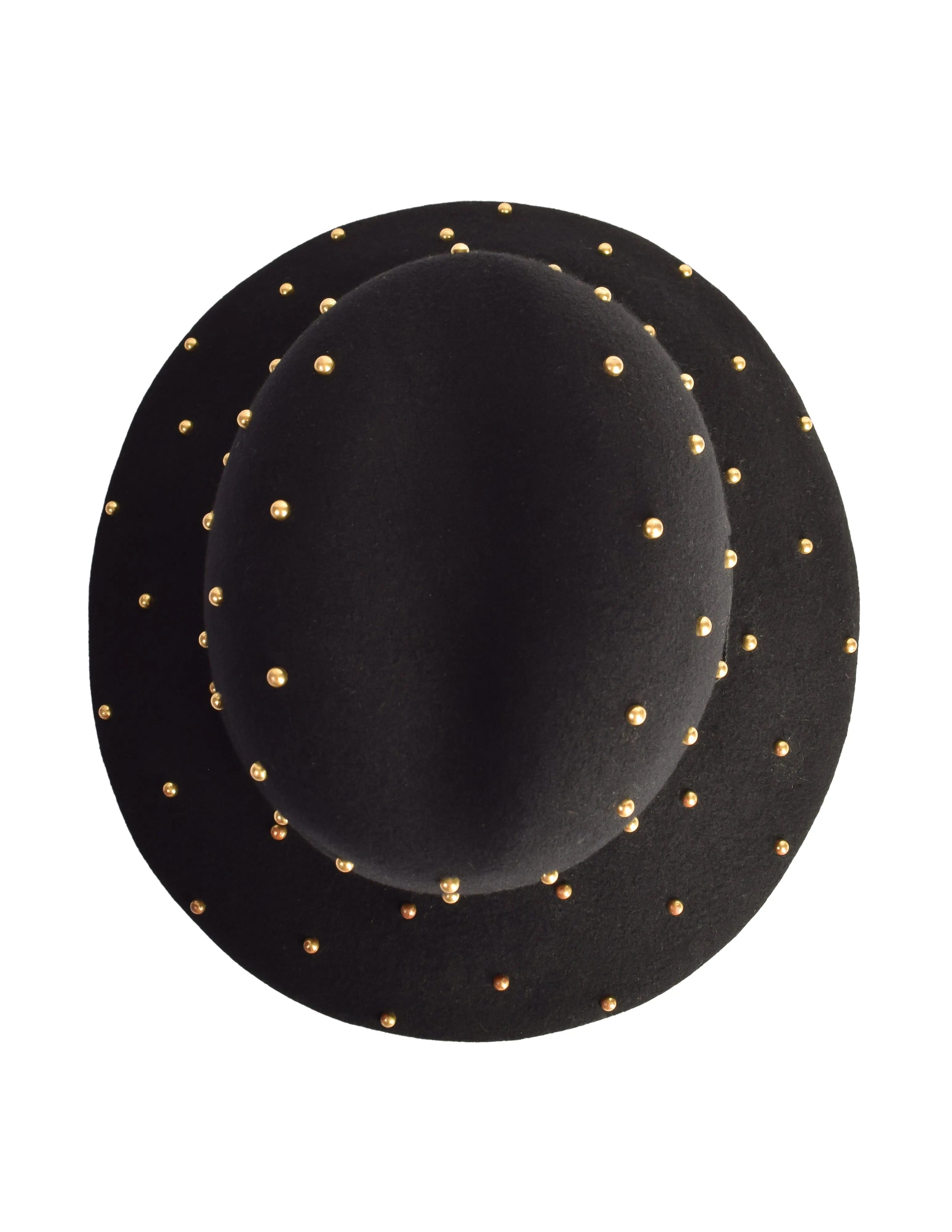 Yves Saint Laurent Vintage 1970s Black Wool Brass Studded Hat